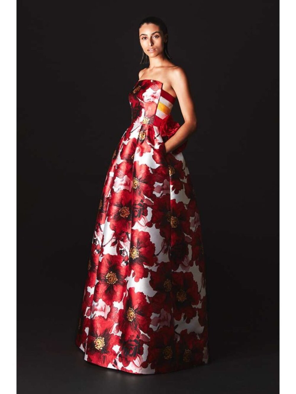 Wayne Clark S/S 2019 Runway Floral Fantasy Strapless Gown Ballgown Red Poppy